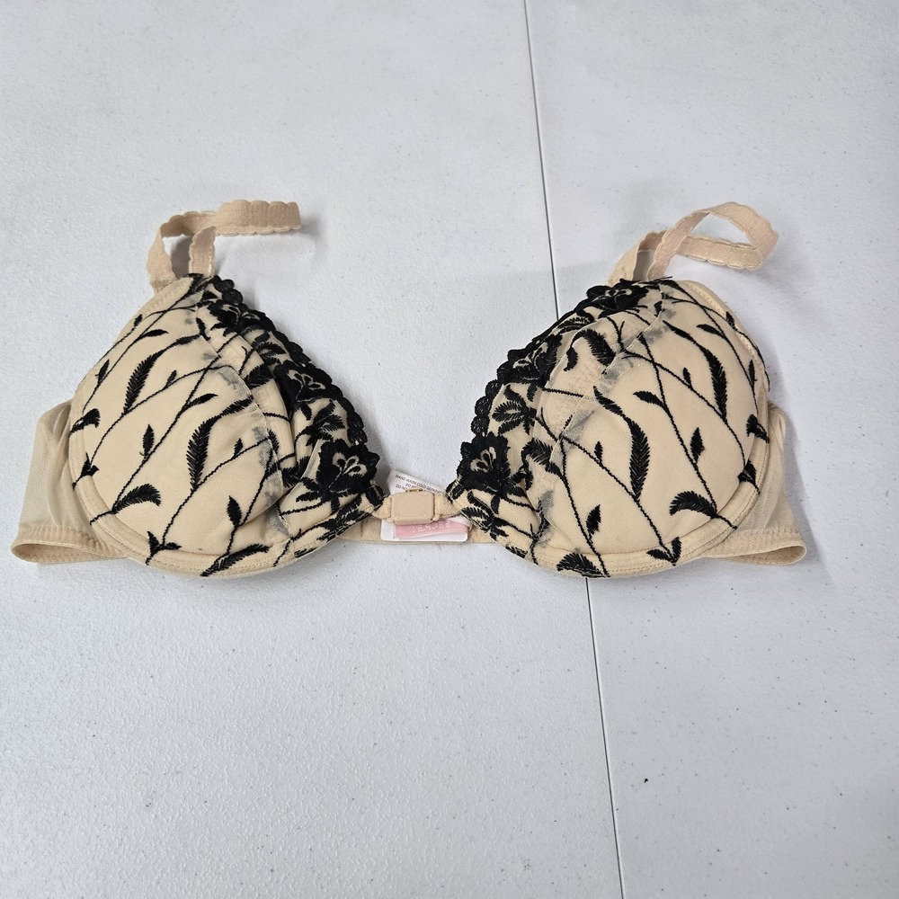 Victoria's Secret Women Bra 36B Beige Floral Embroidered Underwire Lightly Line